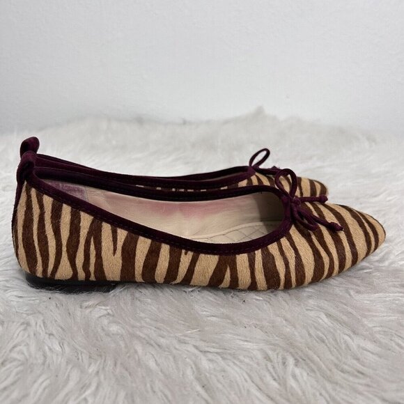 J. McLaughlin Anastasia Ballet Flat Calf Hair Tan Beechwood Zebra Print Size 6 - Picture 2 of 11